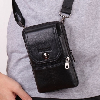 Män Äkta Läder Bältesväska Crossbody Väska 6 Tums Telefonväska Midjeväska Bältesväska