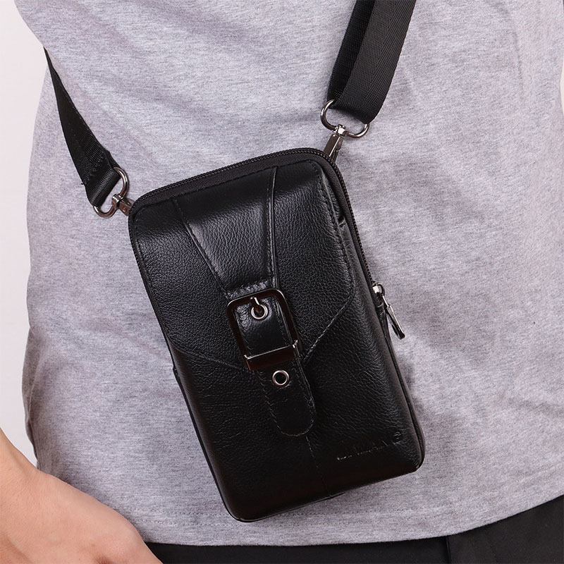 Män Äkta Läder Bältesväska Crossbody Väska 6 Tums Telefonväska Midjeväska Bältesväska