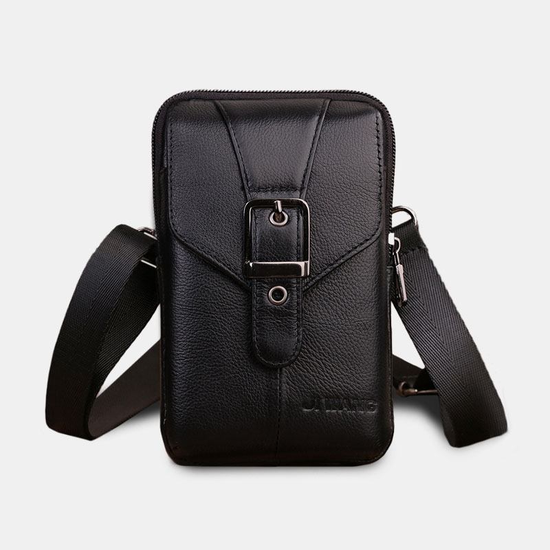 Män Äkta Läder Bältesväska Crossbody Väska 6 Tums Telefonväska Midjeväska Bältesväska