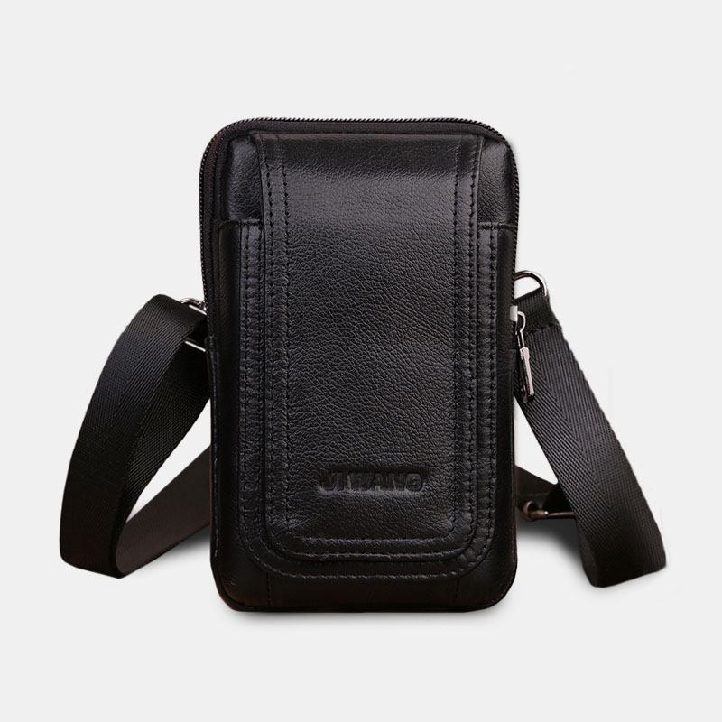 Män Äkta Läder Bältesväska Crossbody Väska 6 Tums Telefonväska Midjeväska Bältesväska