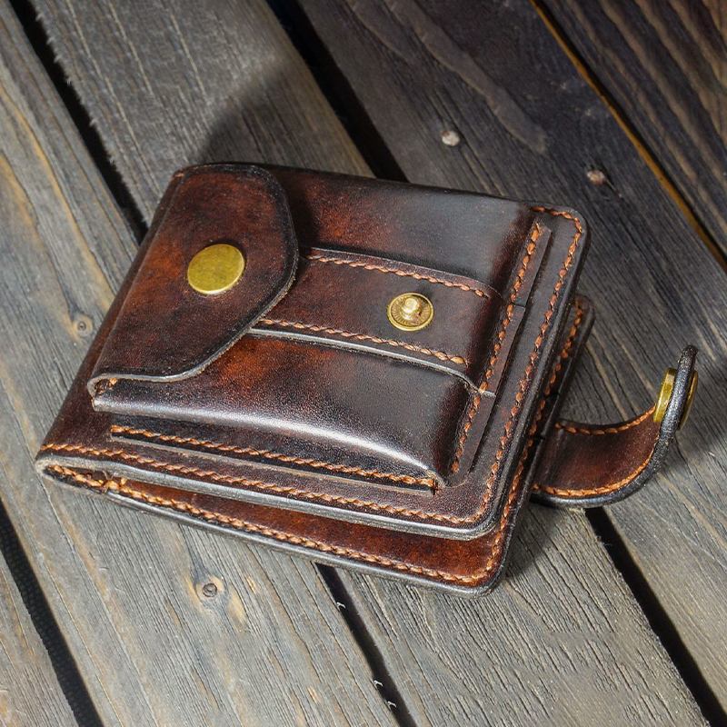 Män Äkta Läder Bifold Multi-card Slot Korthållare Vintage Edc Myntväska Bälte Slida Plånbok Midjeväska