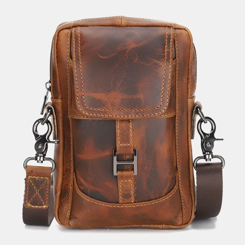 Män Äkta Läder Multi-carry Retro 6.5 Tums Telefonväska Midjeväska Crossbody Väska Sele