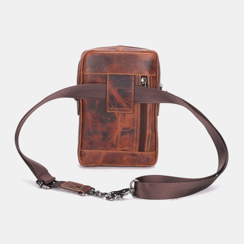 Män Äkta Läder Multi-carry Retro 6.5 Tums Telefonväska Midjeväska Crossbody Väska Sele