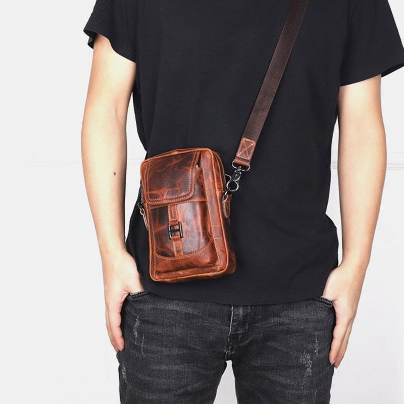 Män Äkta Läder Multi-carry Retro 6.5 Tums Telefonväska Midjeväska Crossbody Väska Sele