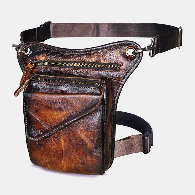 Män Äkta Läder Multi-carry Retro 8-tums Utomhustelefon Kamera Midjeväska Crossbody-väska