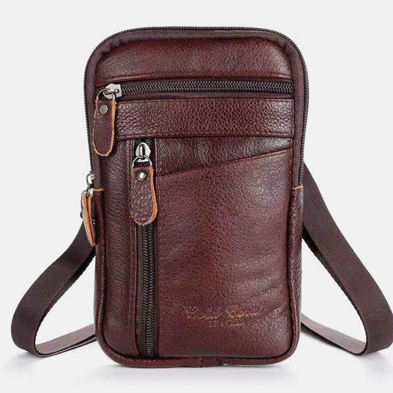 Män Äkta Läder Multi-carry Stöldskydd 6.5 Tums Telefonväska Crossbody-väska Midjeväska Sling Bag