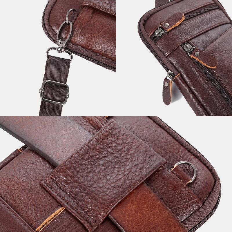 Män Äkta Läder Multi-carry Stöldskydd 6.5 Tums Telefonväska Crossbody-väska Midjeväska Sling Bag