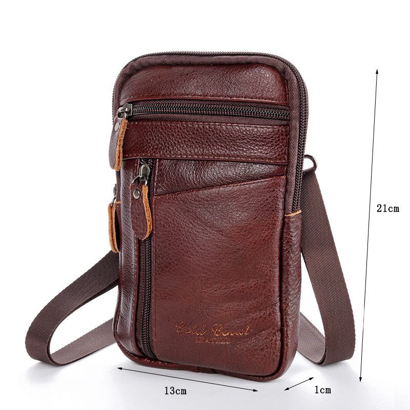 Män Äkta Läder Multi-carry Stöldskydd 6.5 Tums Telefonväska Crossbody-väska Midjeväska Sling Bag