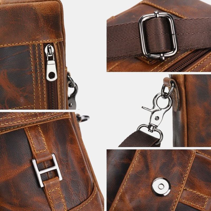 Män Äkta Läder Multifunktion Lätt Crossbody-väska Multi-pocket Bältesväska Telefonväska