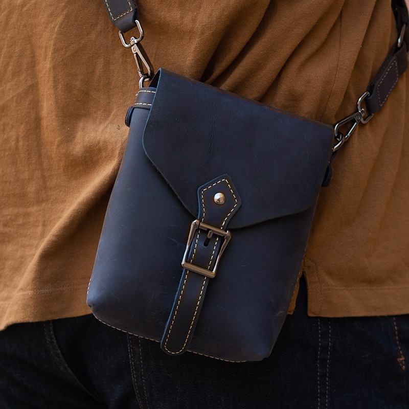 Män Äkta Läder Multifunktion Lätt Crossbody-väska Vintage 6.5 Tums Telefonväska Midjeväska Bältesväska