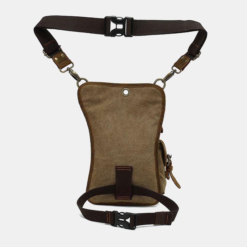 Män Äkta Läder Och Canvas Cykling Utomhus Sport Benväska Midjeväska Crossbody Väska