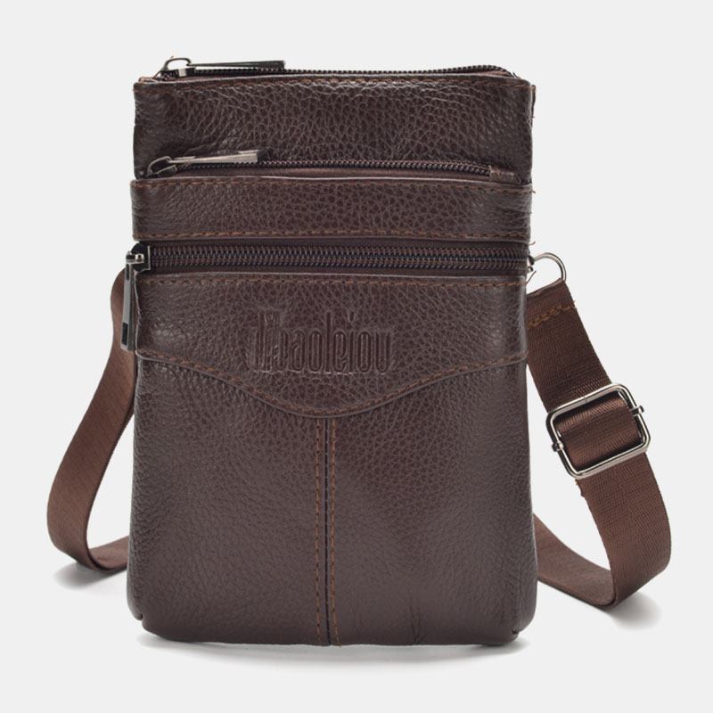 Män Äkta Läder Retro Business Casual 6.3 Tums Telefonväska Multi-carry Crossbody Bag Midjeväska