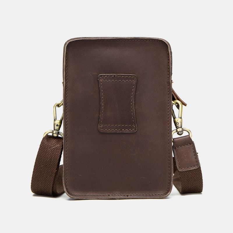 Män Äkta Läder Retro Casual Outdoor Multi-carry Telefonväska Crossbody-väska Midjeväska För 5.8 Tums Telefon