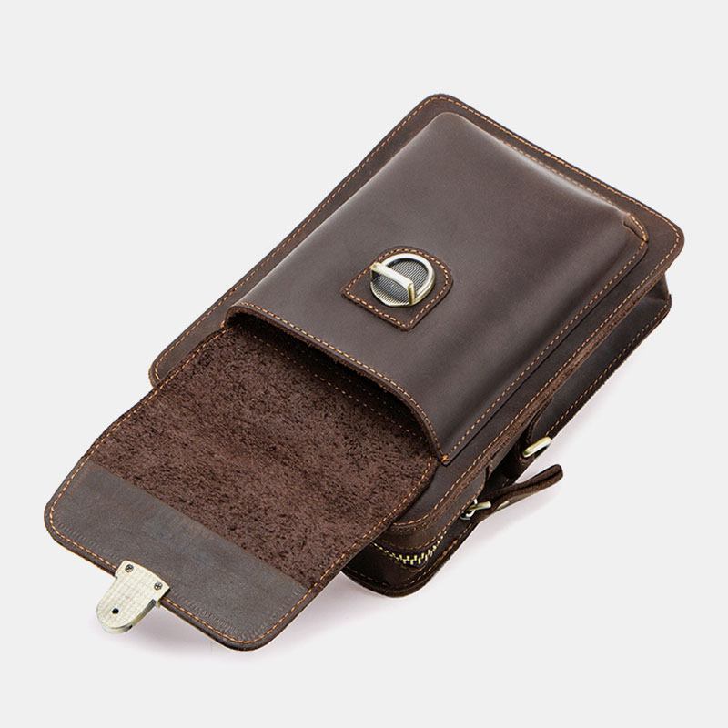 Män Äkta Läder Retro Casual Outdoor Multi-carry Telefonväska Crossbody-väska Midjeväska För 5.8 Tums Telefon