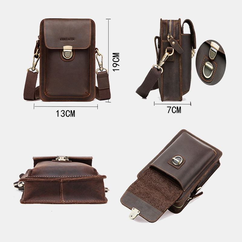 Män Äkta Läder Retro Casual Outdoor Multi-carry Telefonväska Crossbody-väska Midjeväska För 5.8 Tums Telefon