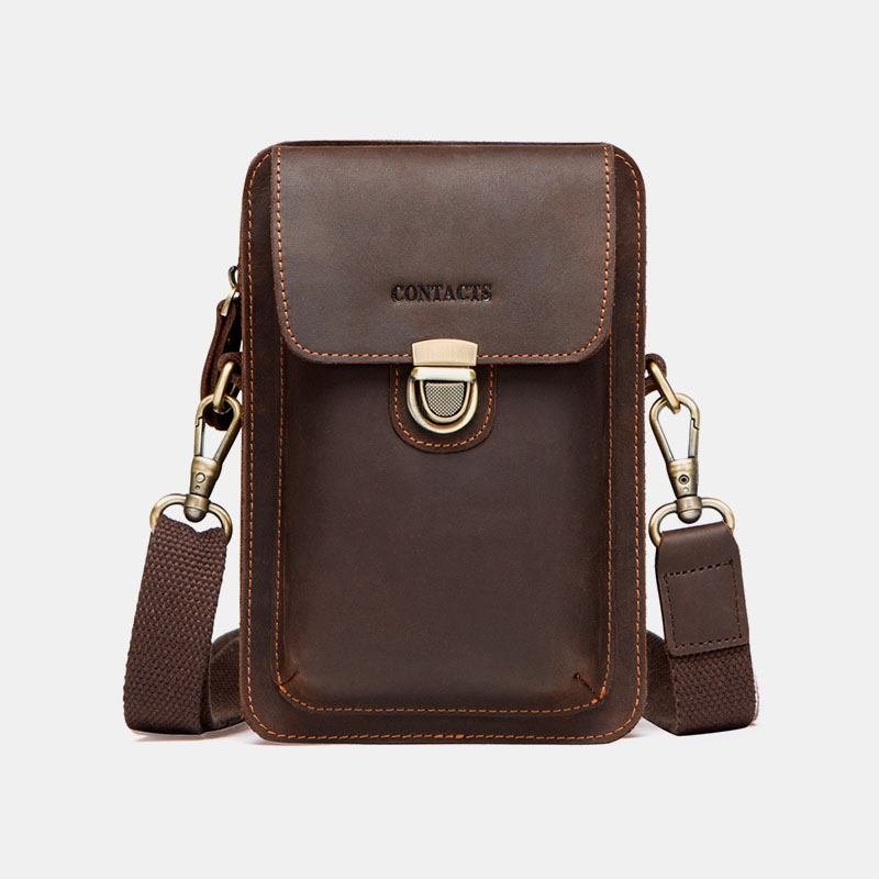 Män Äkta Läder Retro Casual Outdoor Multi-carry Telefonväska Crossbody-väska Midjeväska För 5.8 Tums Telefon