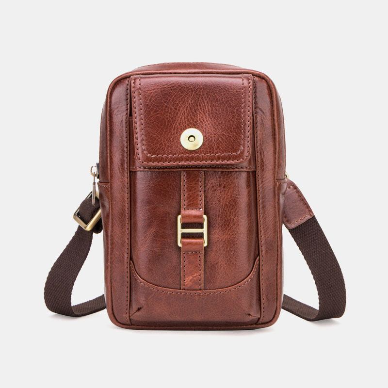 Män Äkta Läder Retro Mode 5.8 Tums Telefonväska Multi-carry Crossbody Bag Midjeväska