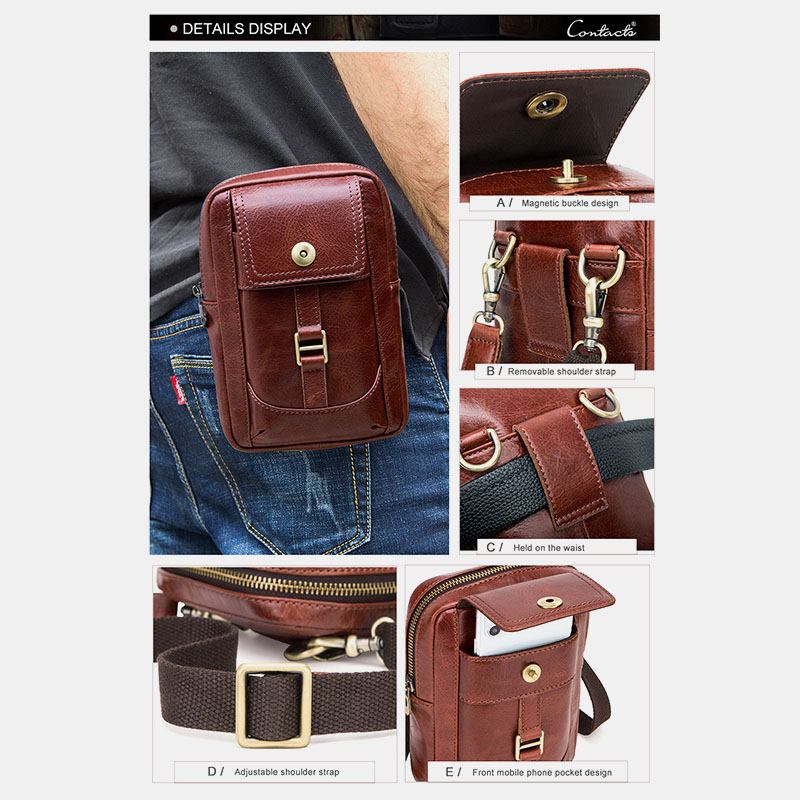 Män Äkta Läder Retro Mode 5.8 Tums Telefonväska Multi-carry Crossbody Bag Midjeväska