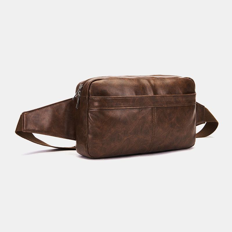 Män Enfärgad Multi-pocket Midjeväska Med Stor Kapacitet Mjukt Läder Bröstväska Crossbody-väska