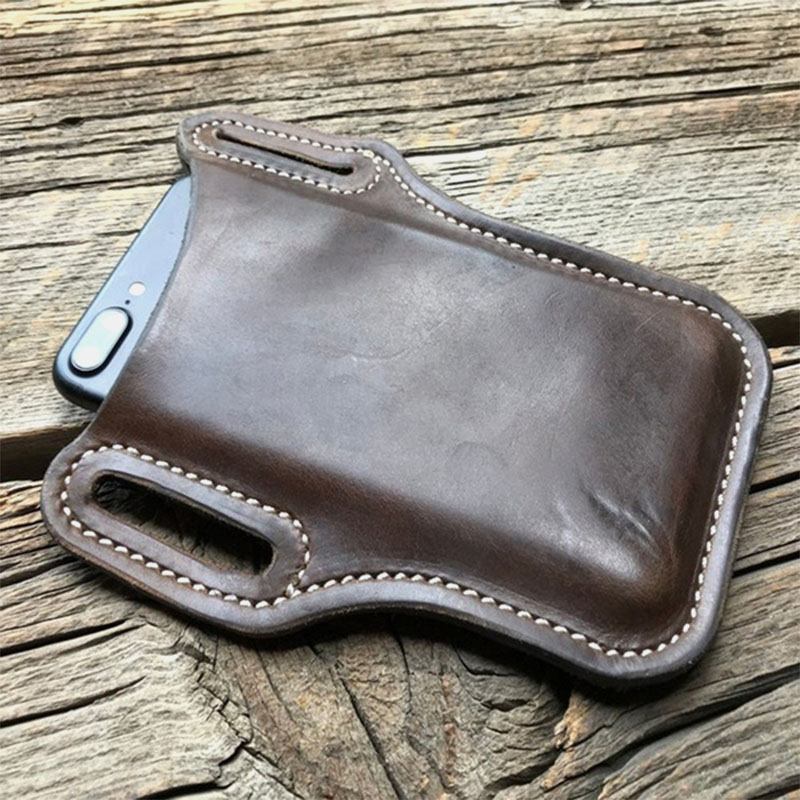 Män Vintage Casual Äkta Läder Fanny Pack 6.3/7.2 Tums Telefonväska Midjeväska Påse Läderbältesväska