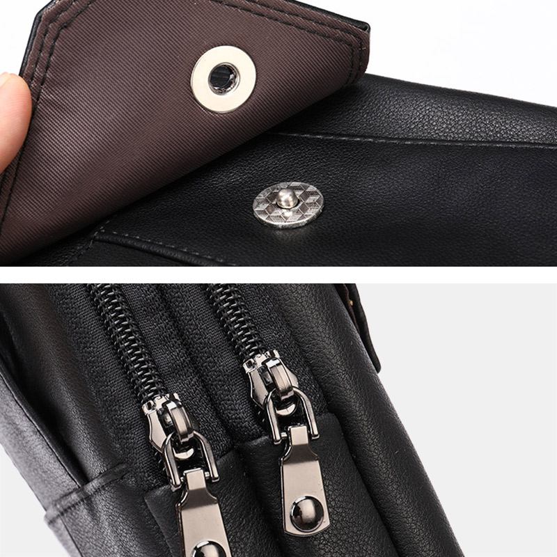 Retro Dubbellagers Kohudsväska För Män Casual Slitstark 6.5 Tums Telefonväska Bältesväska Crossbody-väska Axelväska