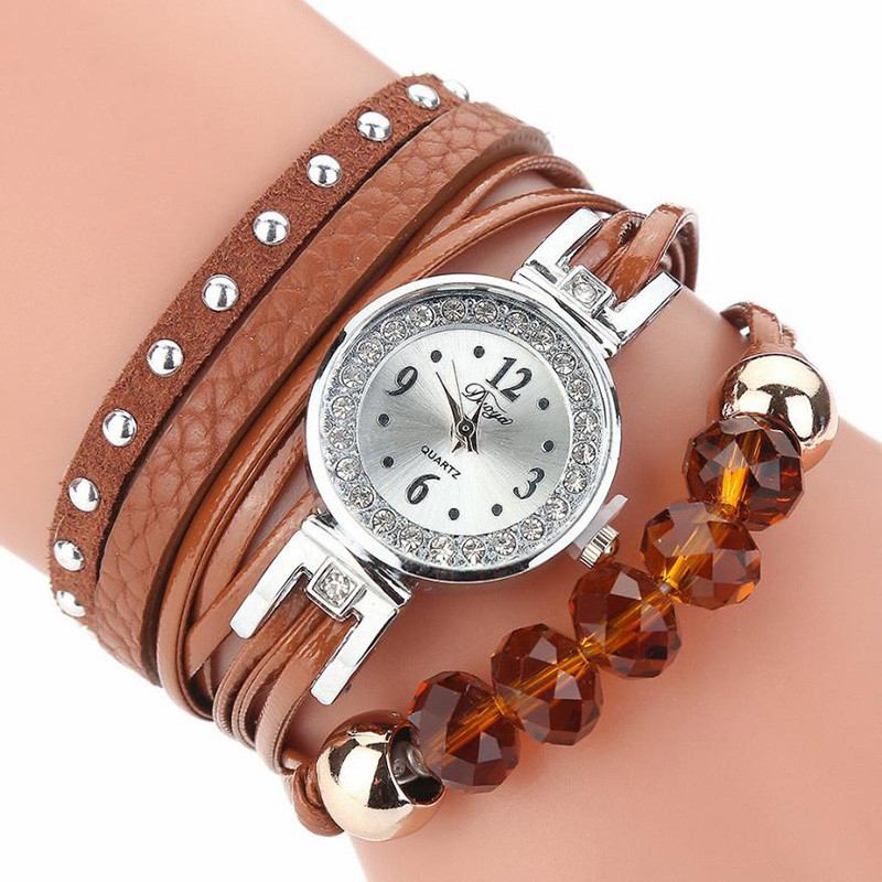 Crystal Casual Style Dam Armband Watch Present Läderrem Quartz Watch