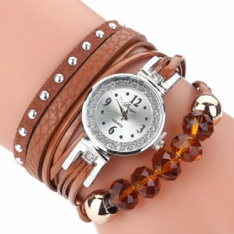 Crystal Casual Style Dam Armband Watch Present Läderrem Quartz Watch