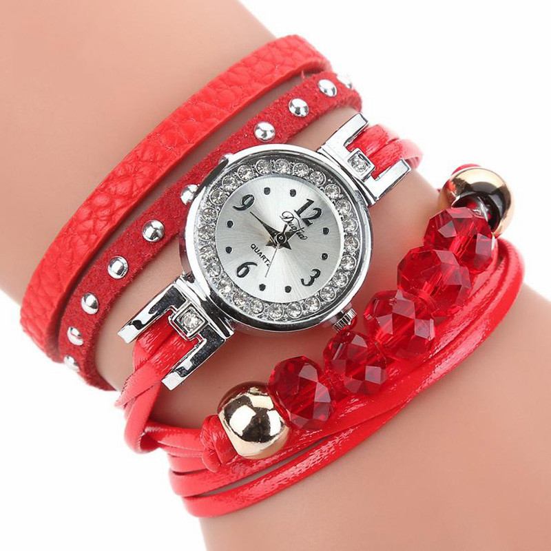 Crystal Casual Style Dam Armband Watch Present Läderrem Quartz Watch