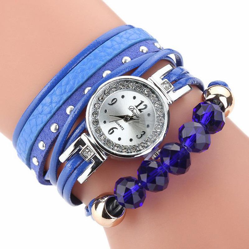 Crystal Casual Style Dam Armband Watch Present Läderrem Quartz Watch