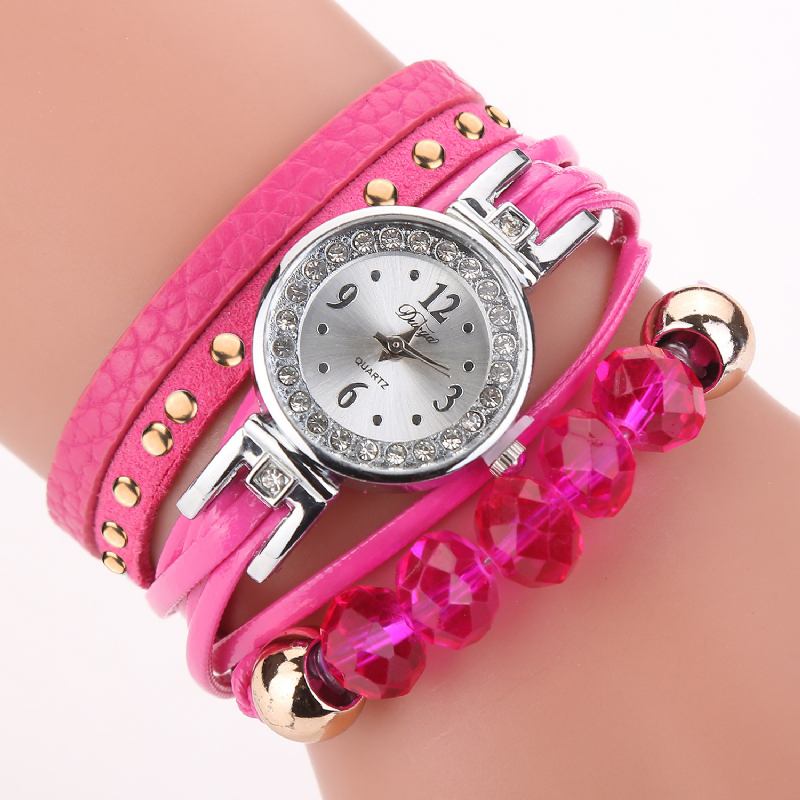 Crystal Casual Style Dam Armband Watch Present Läderrem Quartz Watch