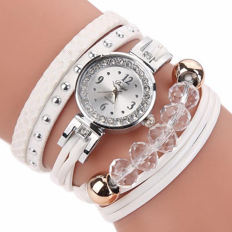 Crystal Casual Style Dam Armband Watch Present Läderrem Quartz Watch