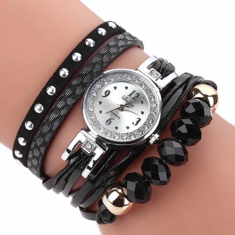 Crystal Casual Style Dam Armband Watch Present Läderrem Quartz Watch