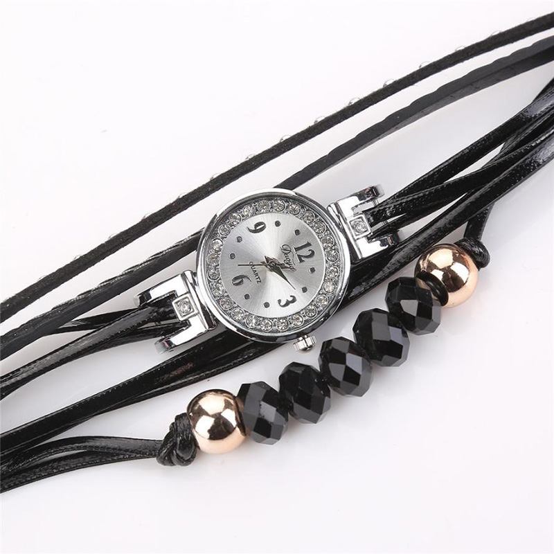 Crystal Casual Style Dam Armband Watch Present Läderrem Quartz Watch