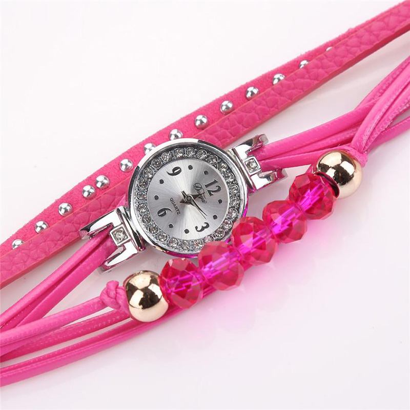 Crystal Casual Style Dam Armband Watch Present Läderrem Quartz Watch