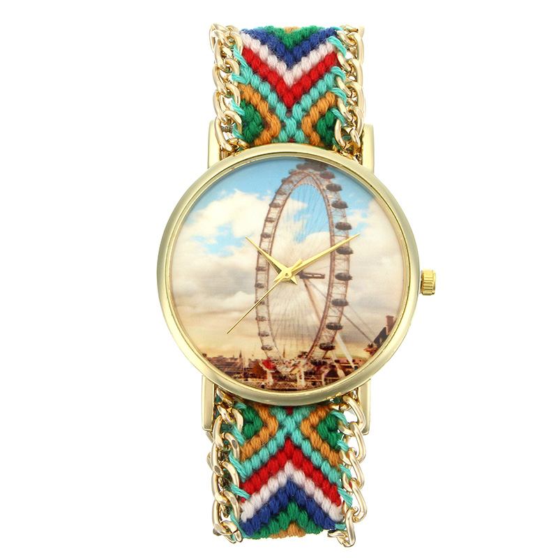 Custom Folk Style Damklocka Pariserhjulsväska Stickad Tygrem Casual Retro Quartz Armbandsur