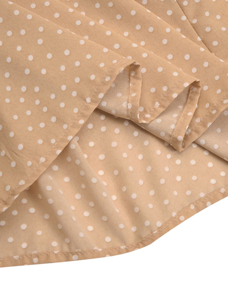 Polka Dot Med Tryck Frill Trim Snörning Casual Lång Puffarm Maxiklänningar För Kvinnor