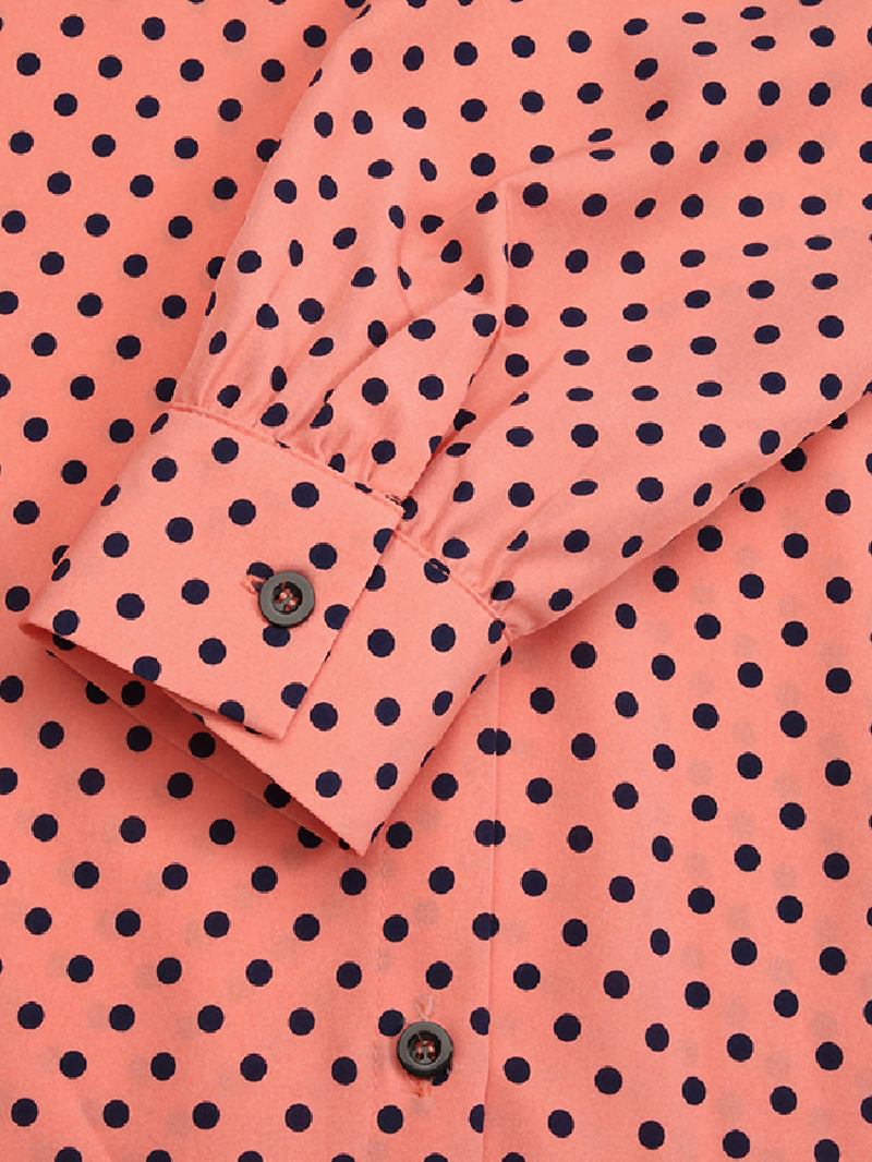 Polka Dot Volanger Trim Button Långärmad Bohemian Shirt Maxiklänning För Kvinnor