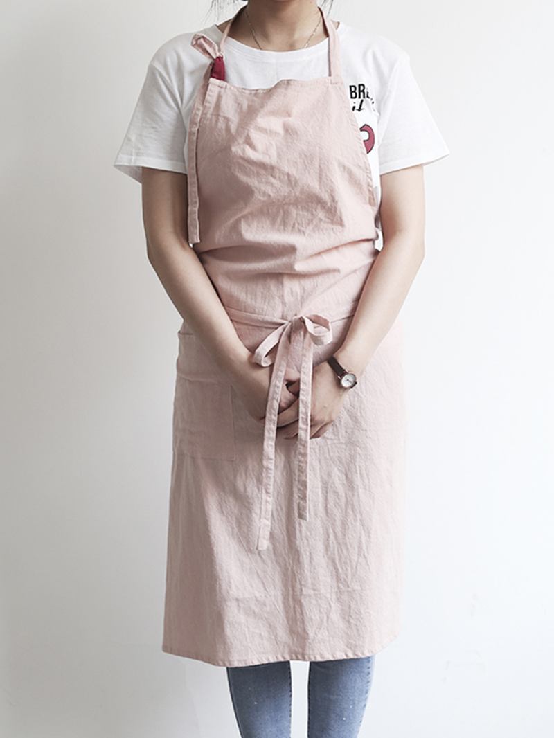 Japansk Enfärgad Linne Bomull Vintage Pinafore Klänning