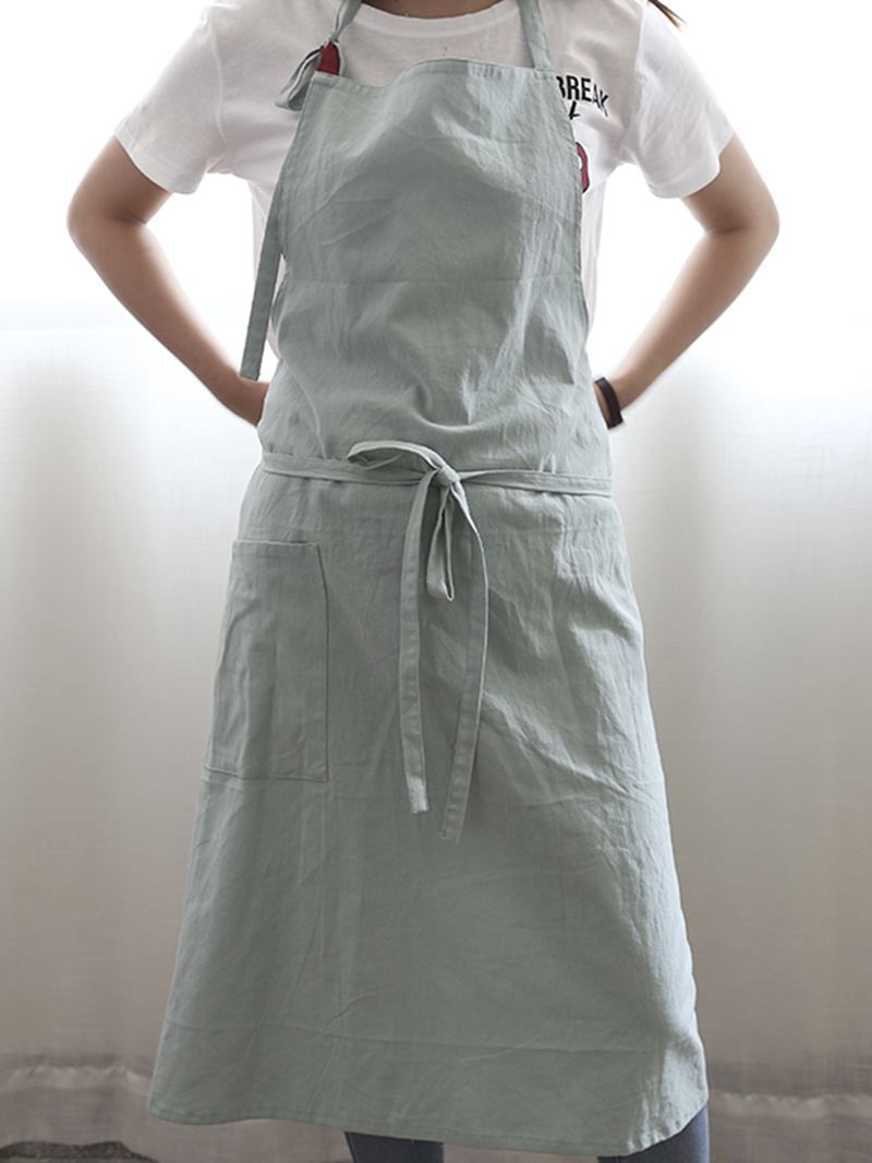 Japansk Enfärgad Linne Bomull Vintage Pinafore Klänning