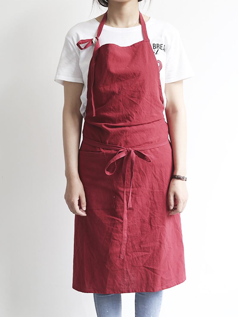 Japansk Enfärgad Linne Bomull Vintage Pinafore Klänning