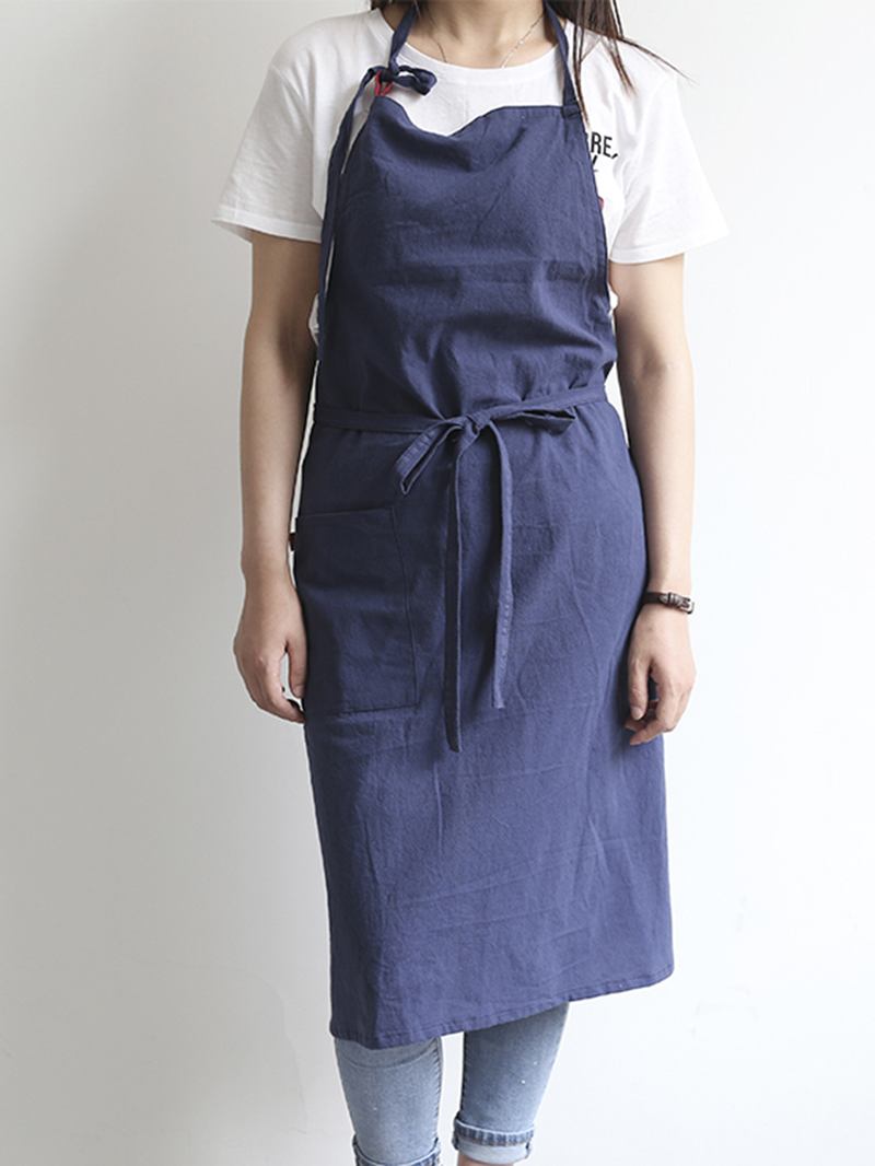 Japansk Enfärgad Linne Bomull Vintage Pinafore Klänning