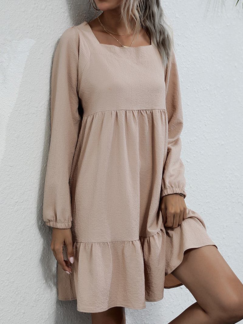 Kvinnor Brief Style Enfärgad Bowknot Ruffle Långärmad Casual Dress