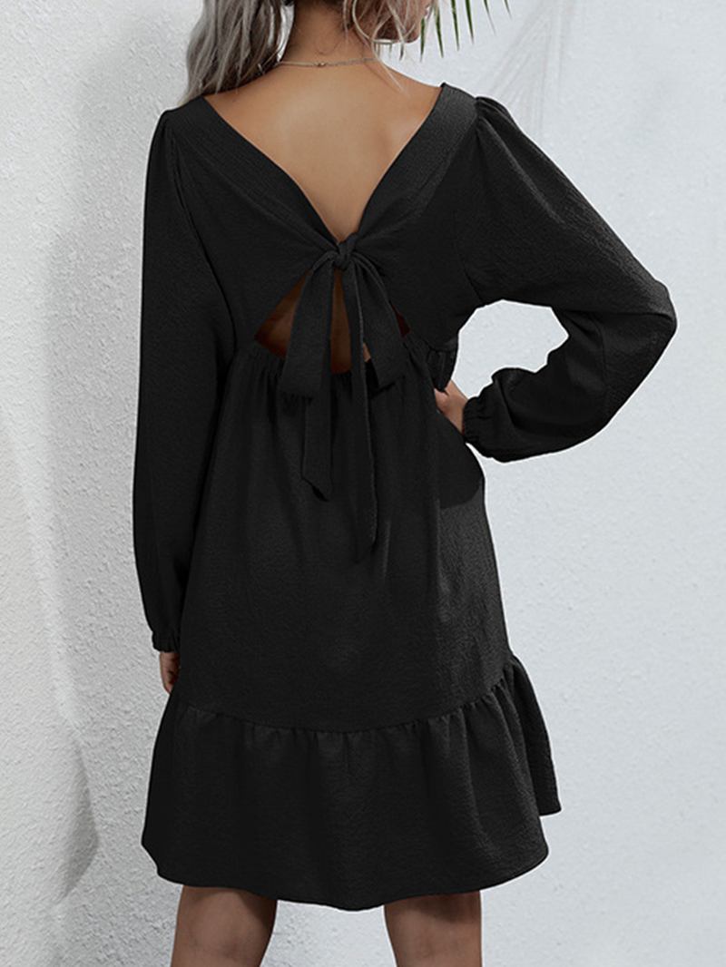 Kvinnor Brief Style Enfärgad Bowknot Ruffle Långärmad Casual Dress