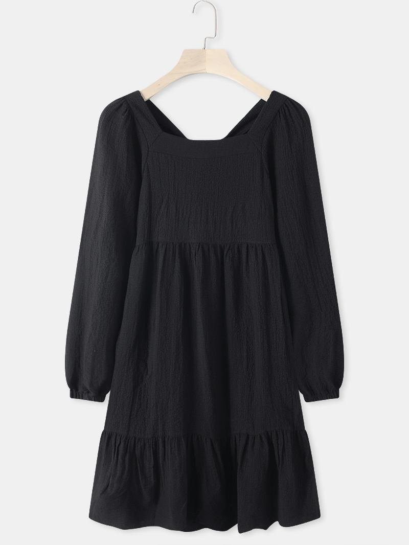 Kvinnor Brief Style Enfärgad Bowknot Ruffle Långärmad Casual Dress