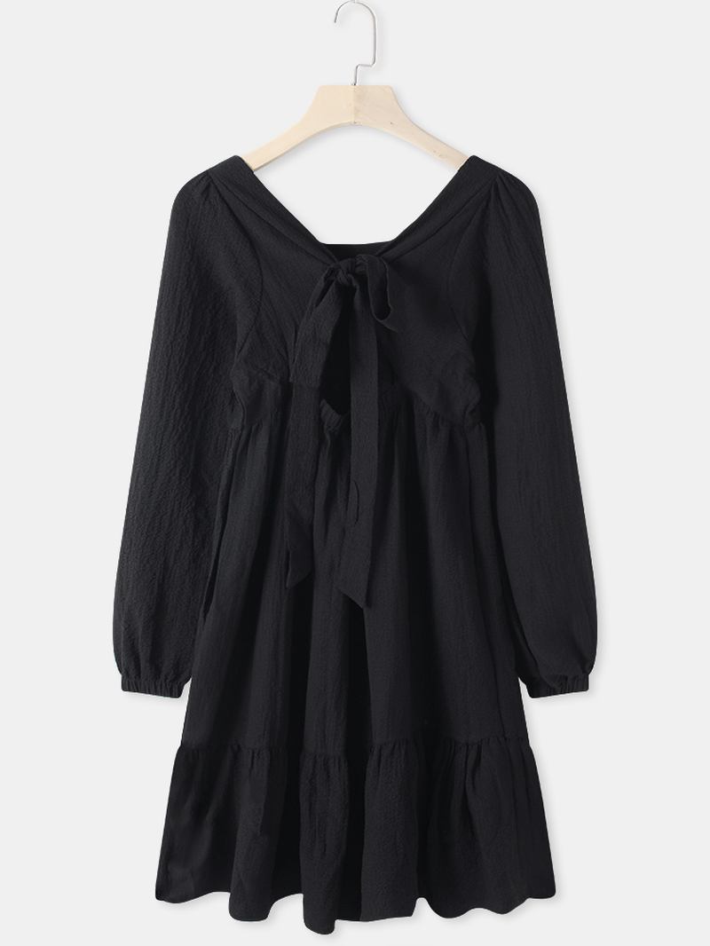 Kvinnor Brief Style Enfärgad Bowknot Ruffle Långärmad Casual Dress