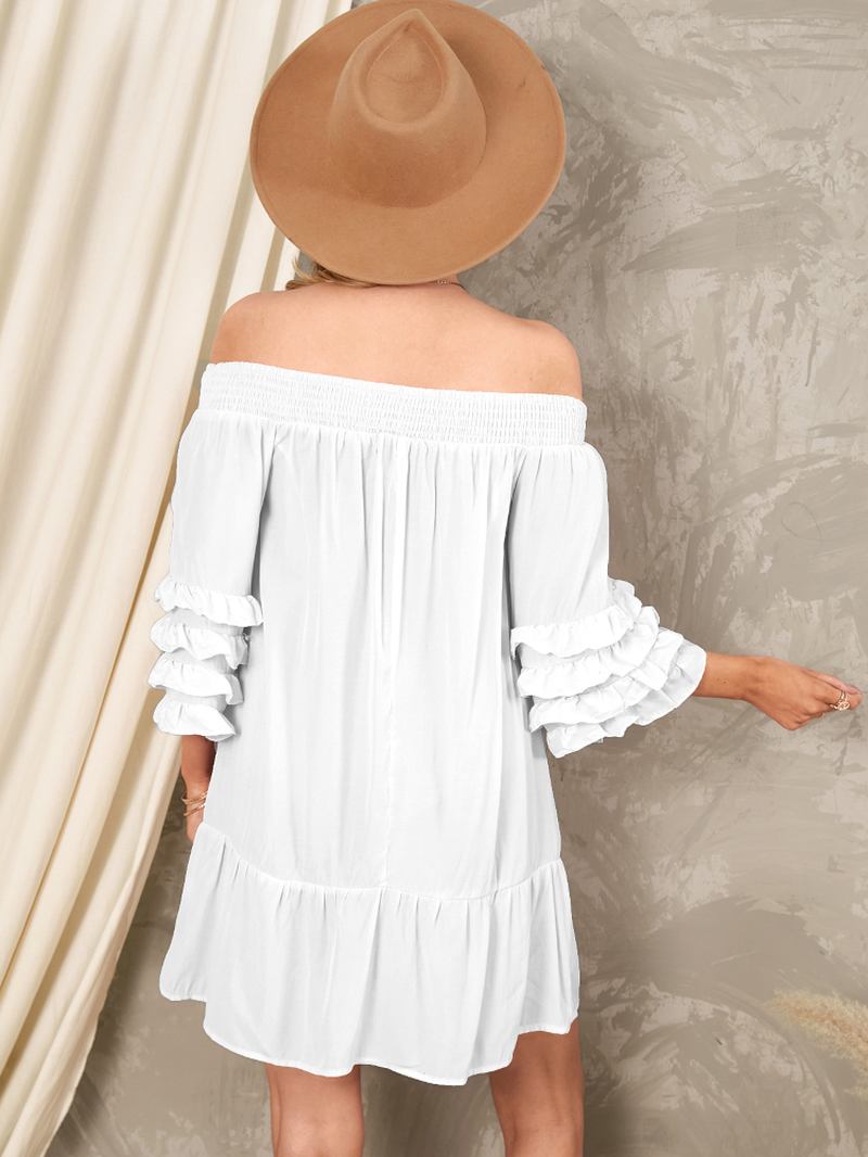 Off Shoulder Pleats Solida Casual Mini Klänningar För Kvinnor