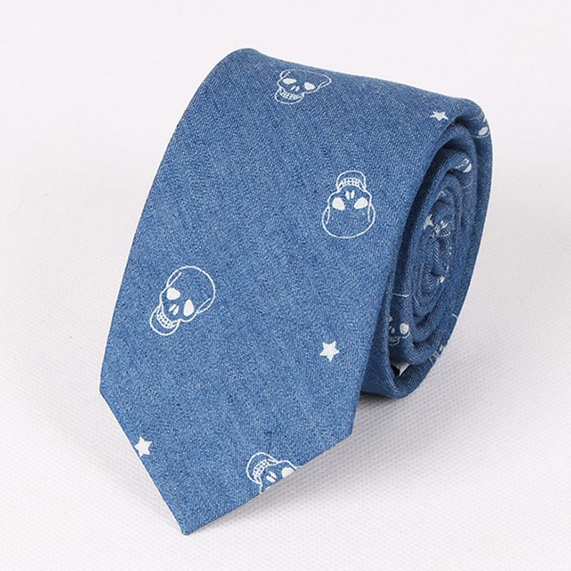 Herrslipsar Utomhus Fritid Tvättad Denim Skull Heads Ship Med Tryck Tie För Män