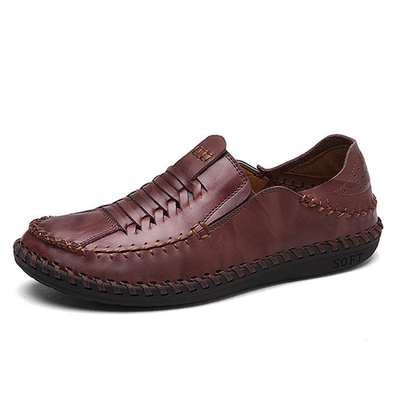 Män Äkta Läder Handsömmar Vävd Stil Oxfords Skor