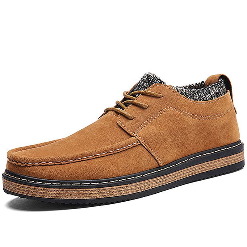 Män Brogue Style Stickad Mocka Mjuk Sula Varma Oxfords Skor