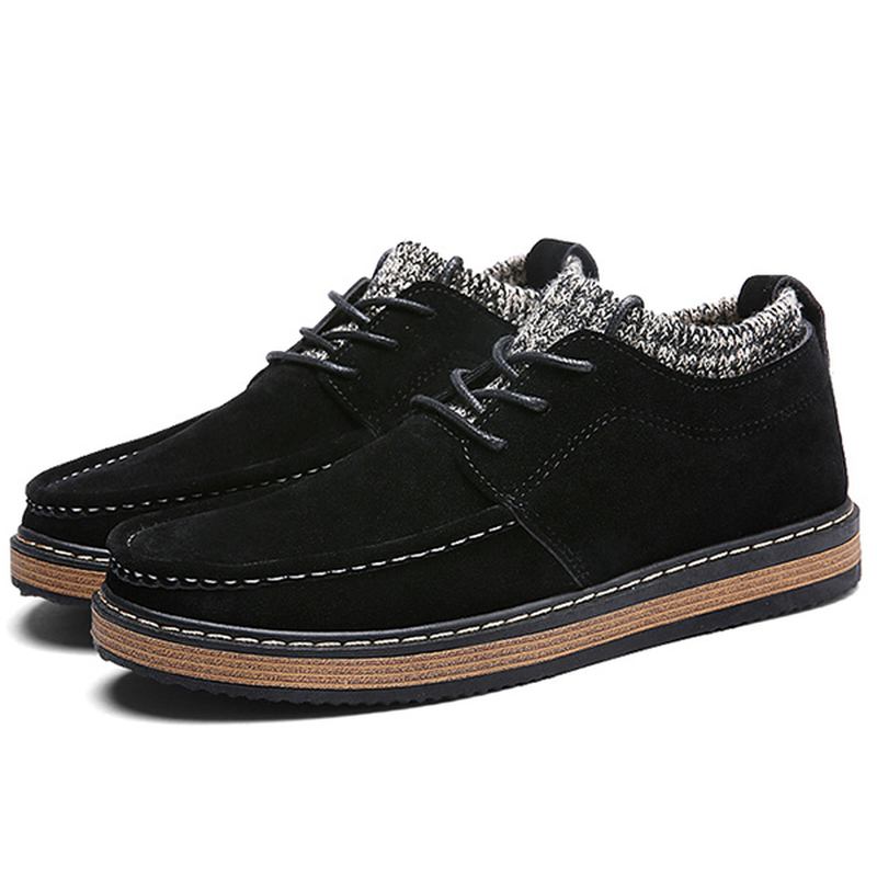 Män Brogue Style Stickad Mocka Mjuk Sula Varma Oxfords Skor